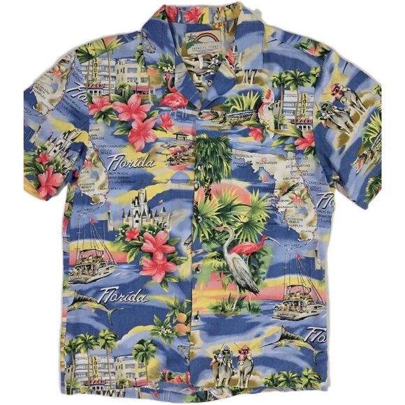 Vintage Paradise Found FLORIDA All Over Print Hawaiian Style Aloha Shirt Women S - Picture 3 of 7
